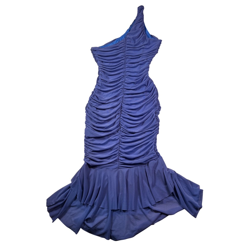 ZESICA Blue One Shoulder Ruched Mesh‎ Midi Dress Bodycon Cocktail L - Picture 15 of 15